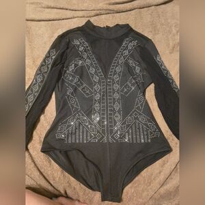 Black Rhinestone Embellished Women's Top